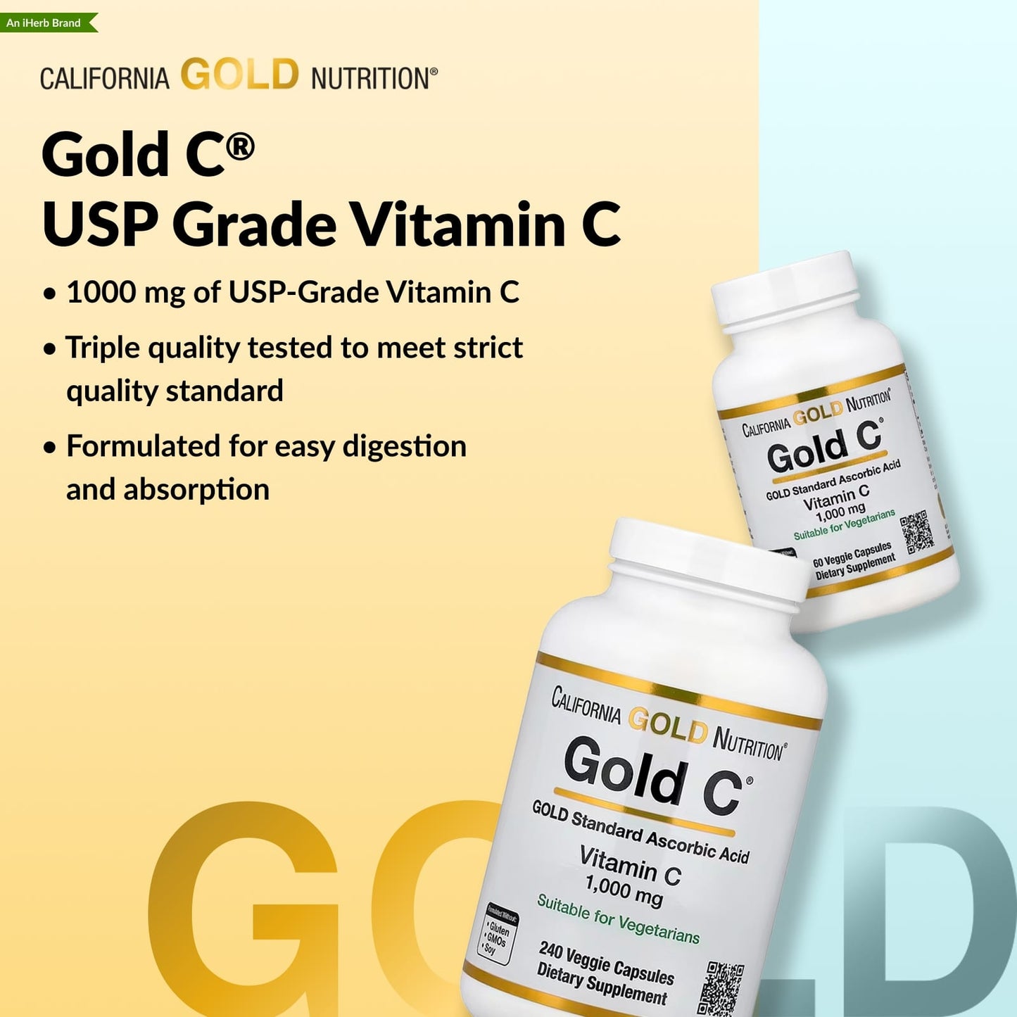 California Gold Nutrition, Gold C®, vitamine C de qualité USP, 1 000 mg, 60 gélules