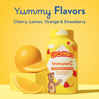 L’il Critters Immune C Multivitamines gummies pour enfants | avec vitamine C, D et le zinc, saveurs orange, citron et cerise, 60 gummies