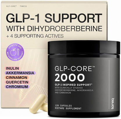 Toniiq GLP-1 Support | avec GlucoVantage® Dihydroberbérine et Akkermansia, brevetés et cliniquement étudiés | Soutien de l'appétit et de la satiété | 120 gélules