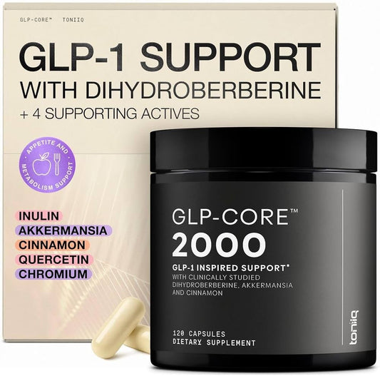 Toniiq GLP-1 Support | with Patented and Clinically Studied GlucoVantage® Dihydroberberine and Akkermansia | Appetite and Satiety Support | 120 Capsules