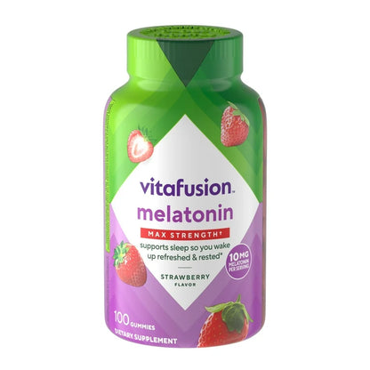Vitafusion Melatonine | Gummies pour le sommeil, force maximale, goût fraise, 100 gummies