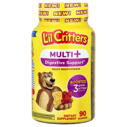 Lil Critters Soutien multivitaminé + digestif, Gummies multivitaminées quotidiens, Goût Cerise tendre à mâcher, Jus d'orange, 90 gummies