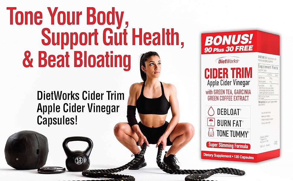 Diet Works Cider Trim | vinaigre de cidre avec garcinia cambogia, gingembre, poivre de Cayenne et érable | 120 gélules