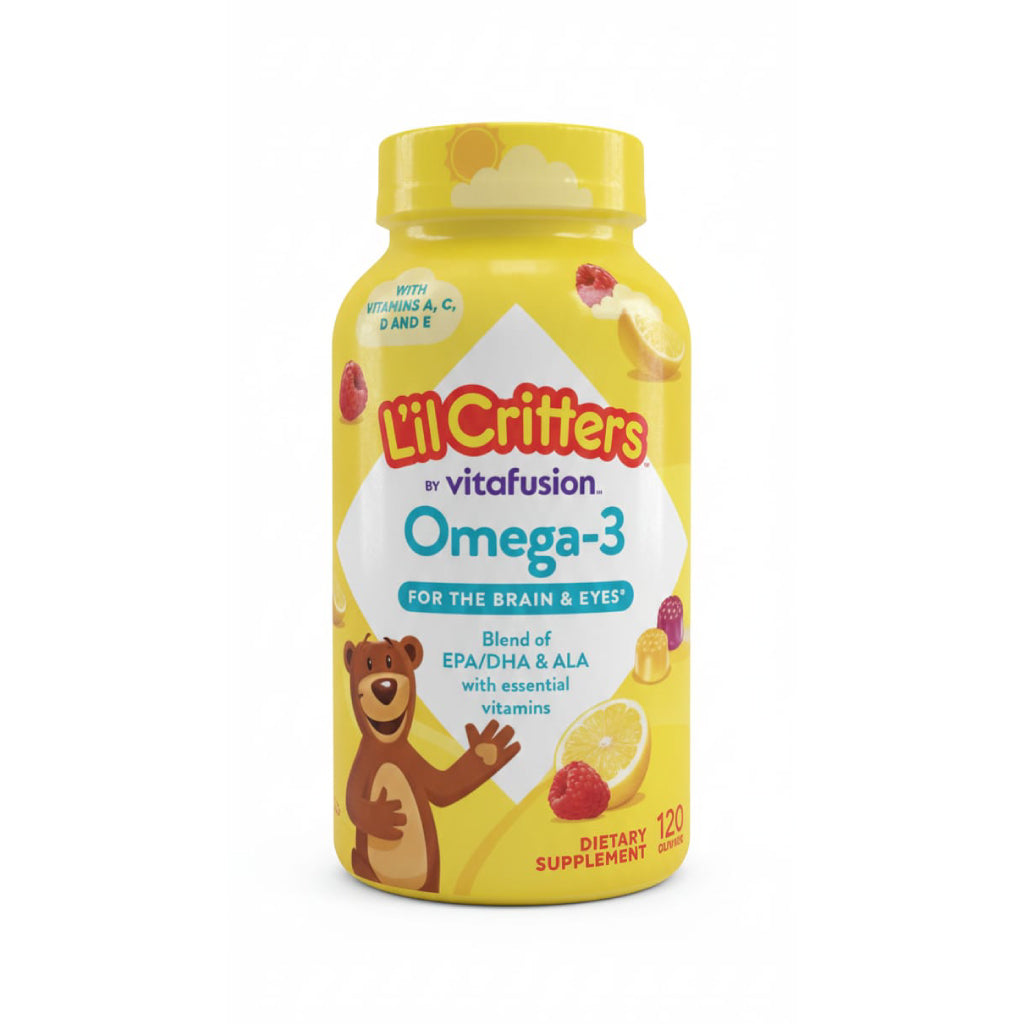 Lil Critters Omega-3 Kids Gummies, 3 Fatty Acids, DHA, EPA & ALA, Delicious Citrus Flavors, 120 Gummies