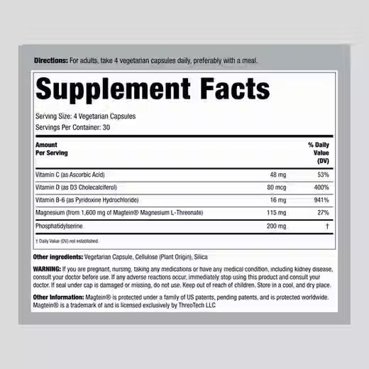 PipingRock Magnesium L-Threonate Magtein, 90 Capsules