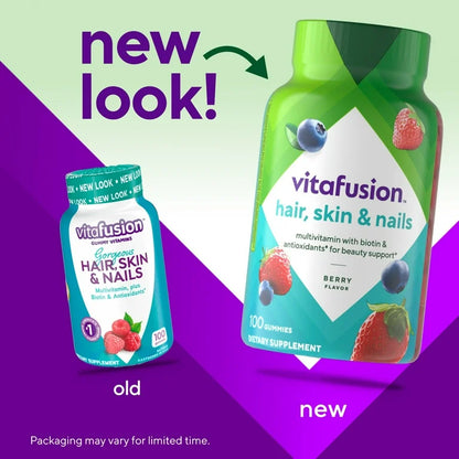 Vitafusion Hair Skin Nails gummies | vitamines pour cheveux, peau et ongles, avec biotine et antioxydants, 100 gummies