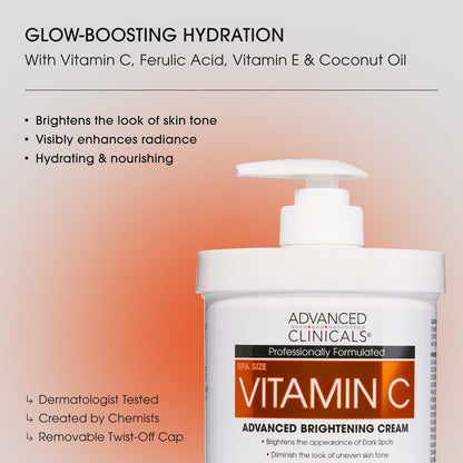 Advanced Clinicals Crème pour le corps éclaircissante à la vitamine C, 454 grammes