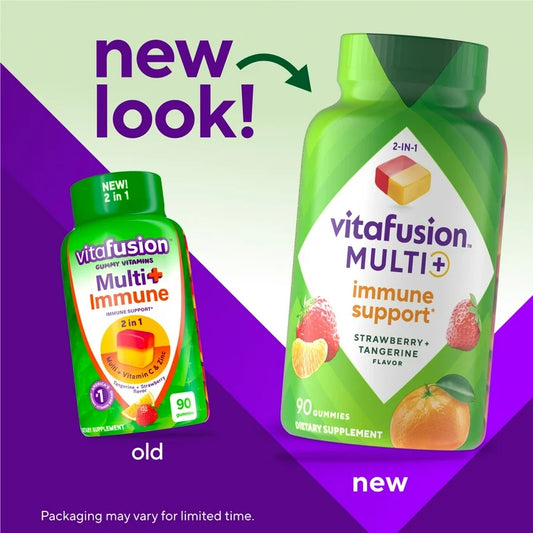 Vitafusion Multi+ Immune Support | 2-in-1 benefits and flavors | Adult Gummy Vitamins with Vitamin C, Zinc, Multivitamins, 90 Gummies