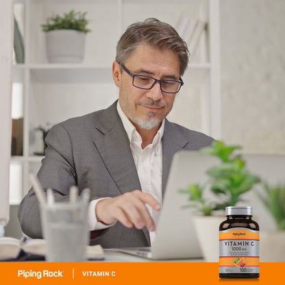 PipingRock Vitamin C + Rose Hips, 1000mg, 100 Tablets