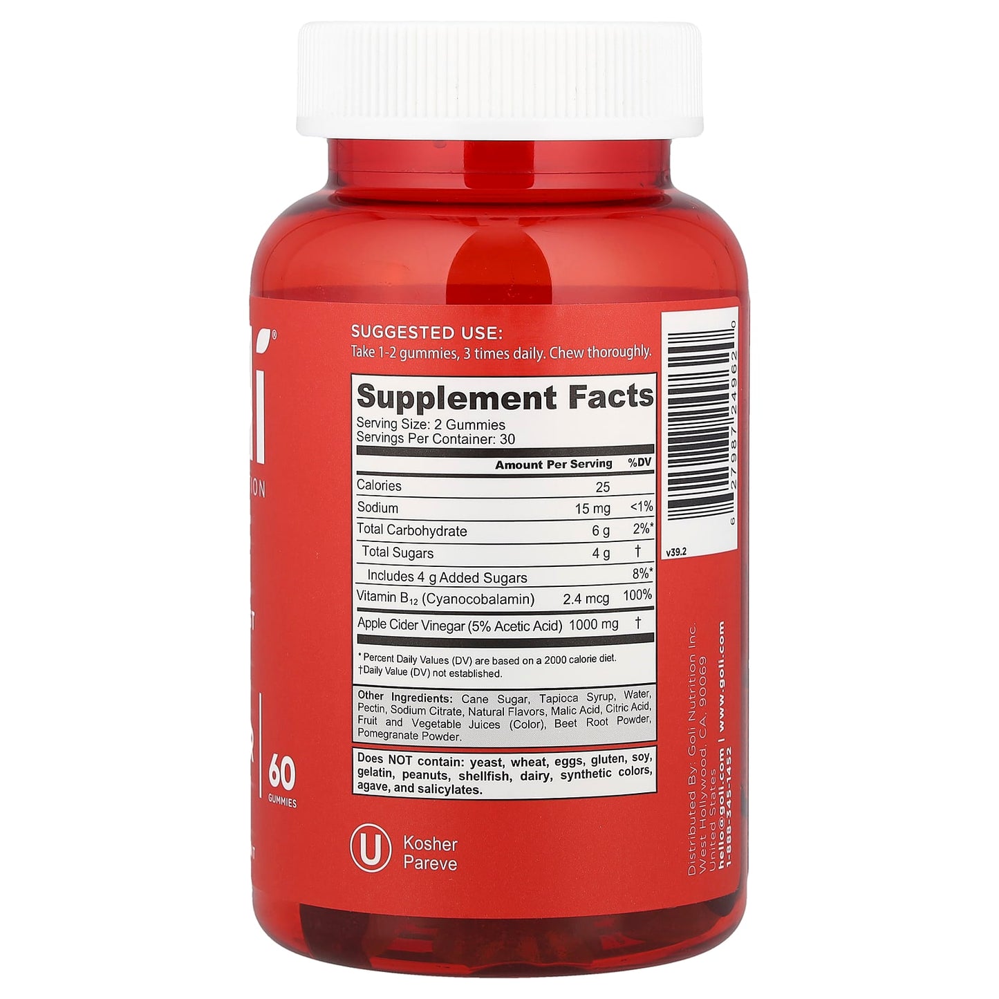 Goli Vinaigre de cidre gummies - enrichies en vitamine B12, betterave et grenade - 60 gummies