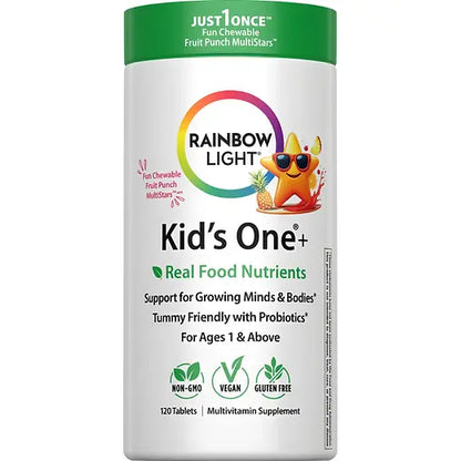 Natural Vitality Kid’s One Multivitamines + Probiotiques et, Nutriments naturels, goût punch aux fruits, 120 comprimés à mâcher