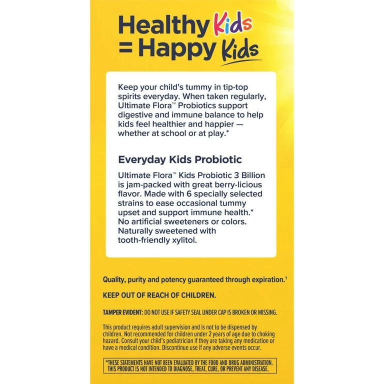 Renew Life Ultimate Flora, Probiotiques pour enfants, Baies délicieuses, 3 billion, 30 comprimés à croquer