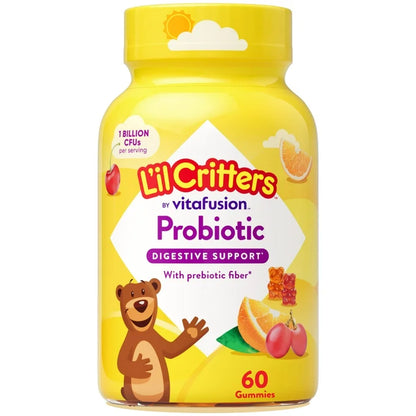 L'il Critters Probiotic with Prebiotic Fiber, Cherry, Orange & Grape Flavors, 1 Billion CFU, 60 Gummies