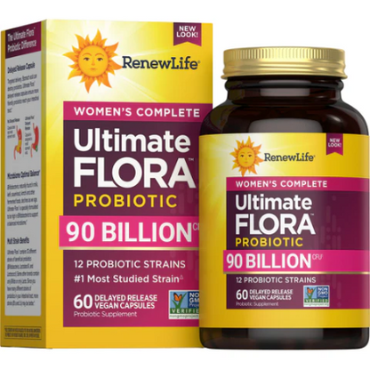 RenewLife Ultimate Flora Women's Complete Probiotics | Probiotiques pour femmes | 90 Billion, 60 gélules à libération prolongée