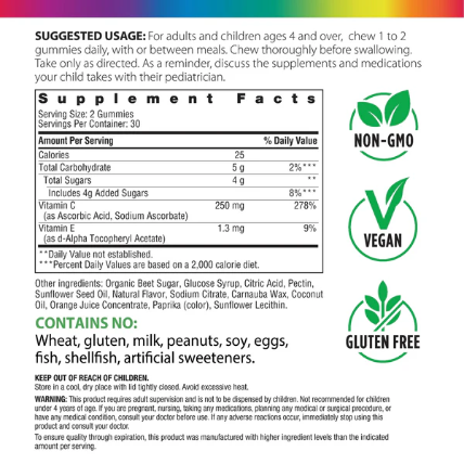 Rainbow Light Tranches de vitamine C™ + vitamine E, agrumes, 60 gummies