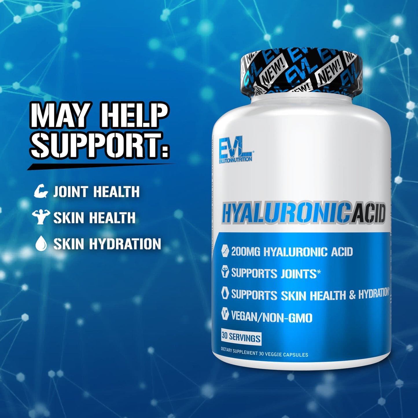 EVLution Nutrition, Acide hyaluronique, 200mg, 30 gélules