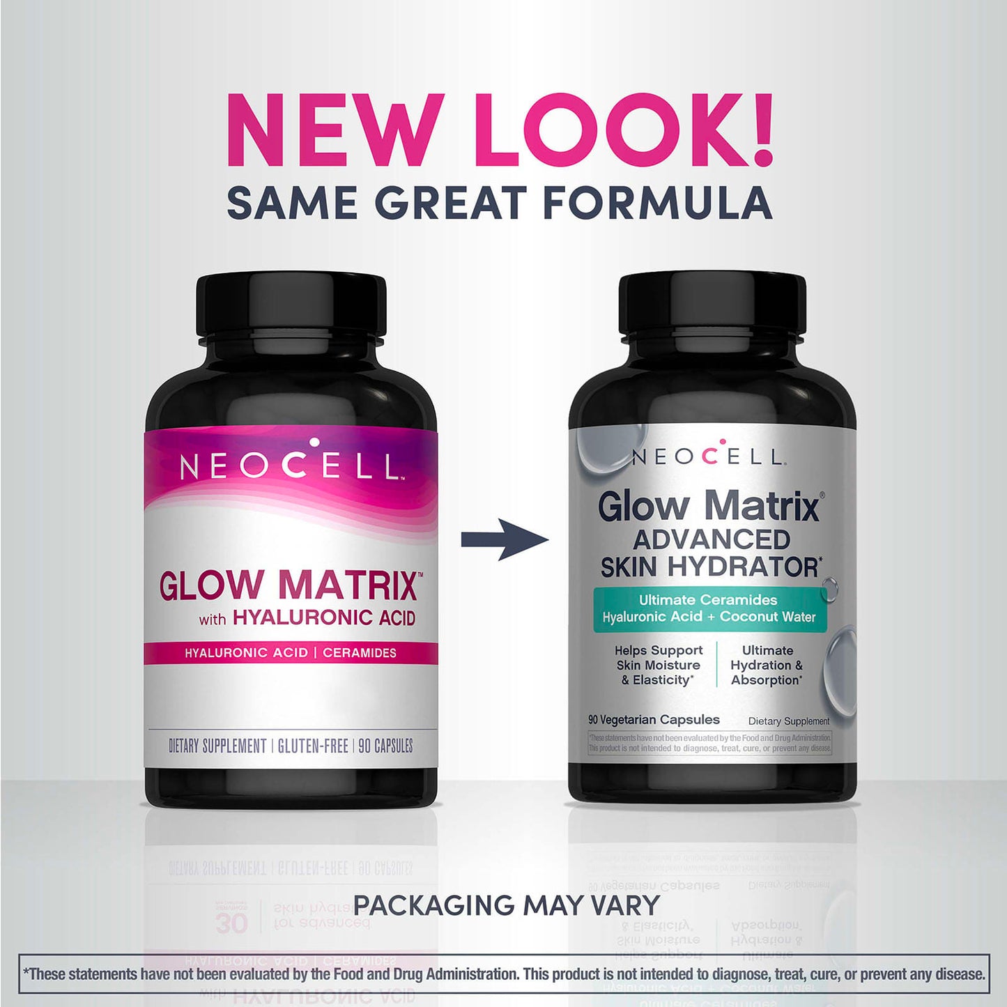 Neocell Glow Matrix Advanced Skin Hydrator | With Hyaluronic Acid, Ceramides, Coconut Water & Antioxidants | 90 capsules