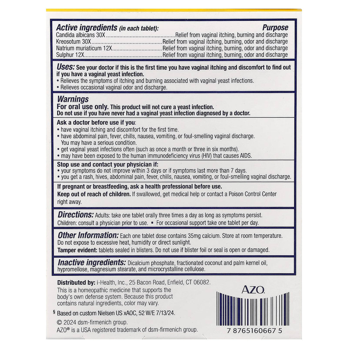 Azo Yeast Plus, Double soulagement, 60 comprimés