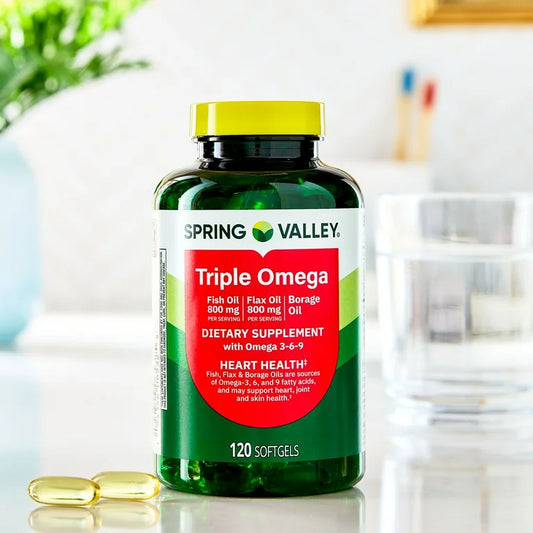 Spring Valley Triple Omega, Fish Oil 800 mg, Flaxseed Oil 800 mg & Borage Oil Softgels, 120 Count