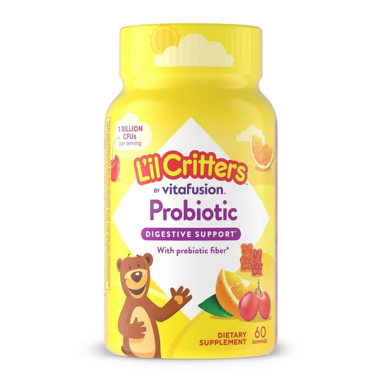 L'il Critters Probiotic with Prebiotic Fiber, Cherry, Orange & Grape Flavors, 1 Billion CFU, 60 Gummies