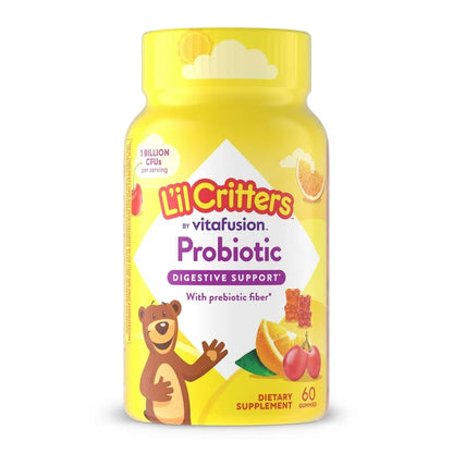 L'il Critters Probiotic with Prebiotic Fiber, Cherry, Orange & Grape Flavors, 1 Billion CFU, 60 Gummies