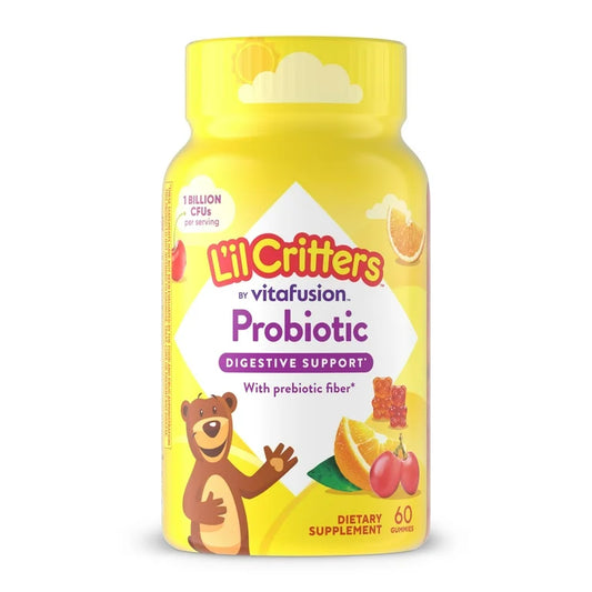 L'il Critters Probiotic with Prebiotic Fiber, Cherry, Orange & Grape Flavors, 1 Billion CFU, 60 Gummies