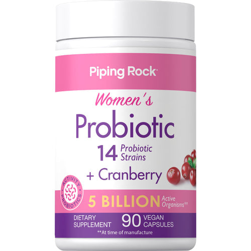 PipingRock Probiotique pour femmes|14 souches, 5 milliards de cultures et canneberge, 90 gélules