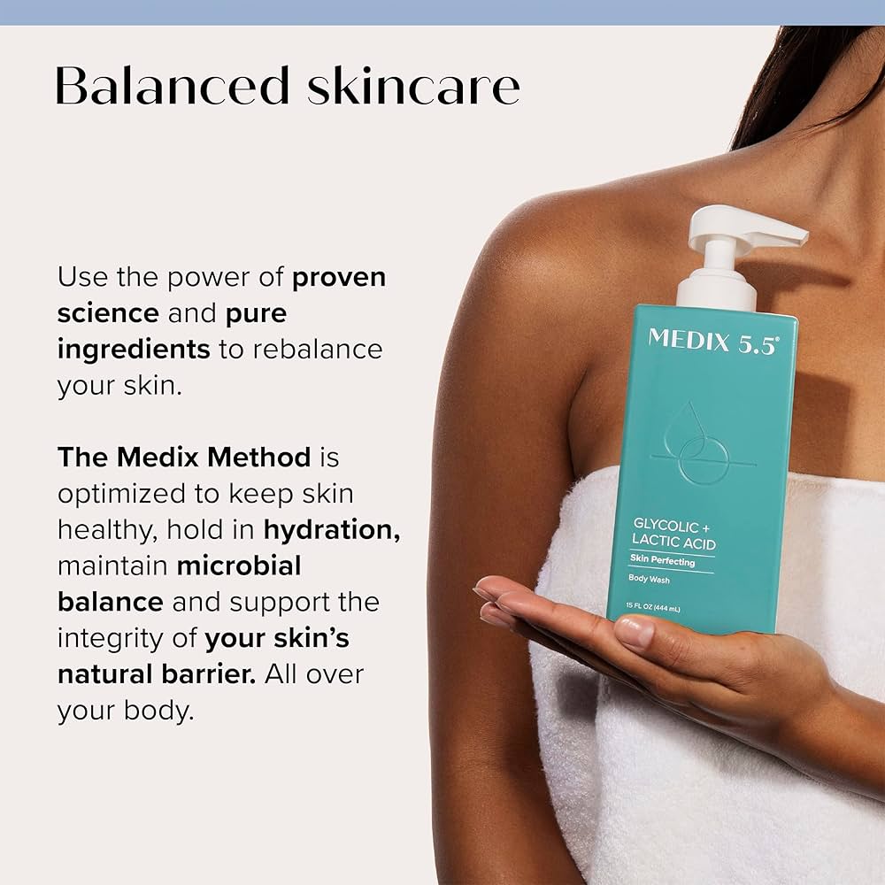 Medix 5.5, Gel douche perfecteur de peau, acide glycolique + acide lactique, 444 ml