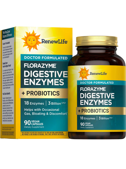 Renew Life FloraZyme Digestive Enzymes Dr. Formulated | Enzymes Digestives, 90 gélules