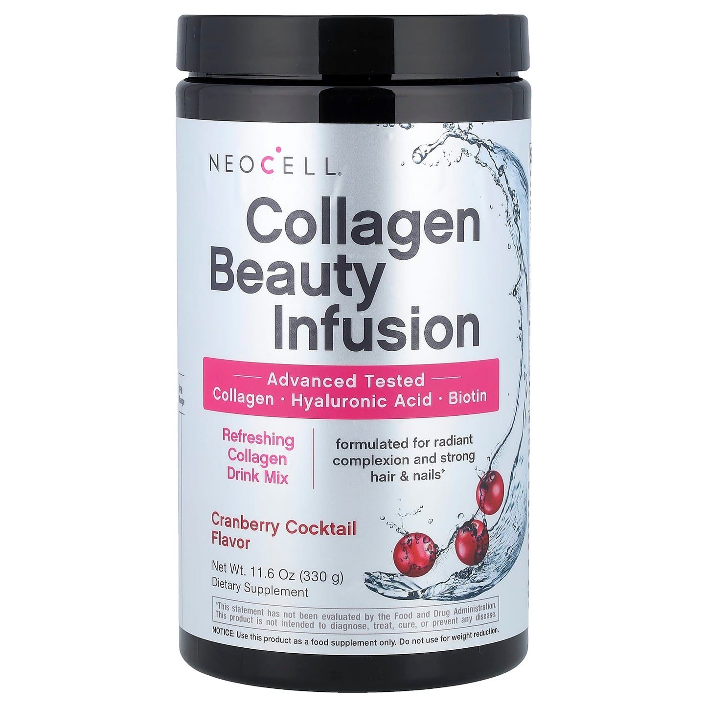 Neocell Collagen Powder Beauty Infusion with Hyaluronic Acid & Biotin, Cranberry Cocktail Flavor, 258 g