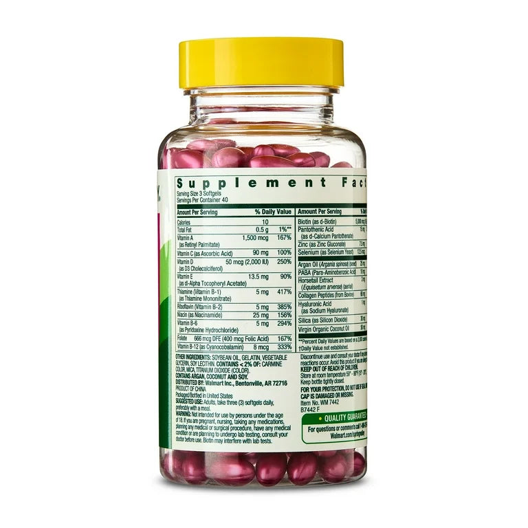 Spring Valley Hair skin nails extra fort avec collagène, 5000 mcg de biotine, 120 gélules