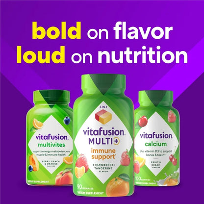 Vitafusion Multi+ Immune Support | 2-in-1 benefits and flavors | Adult Gummy Vitamins with Vitamin C, Zinc, Multivitamins, 90 Gummies