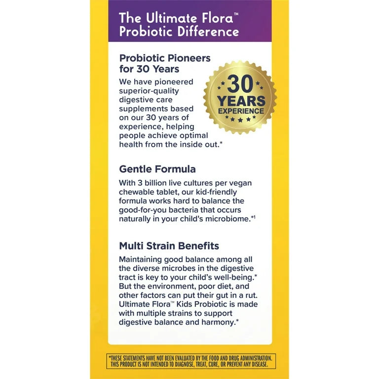 Renew Life Ultimate Flora, Probiotiques pour enfants, Baies délicieuses, 3 billion, 30 comprimés à croquer