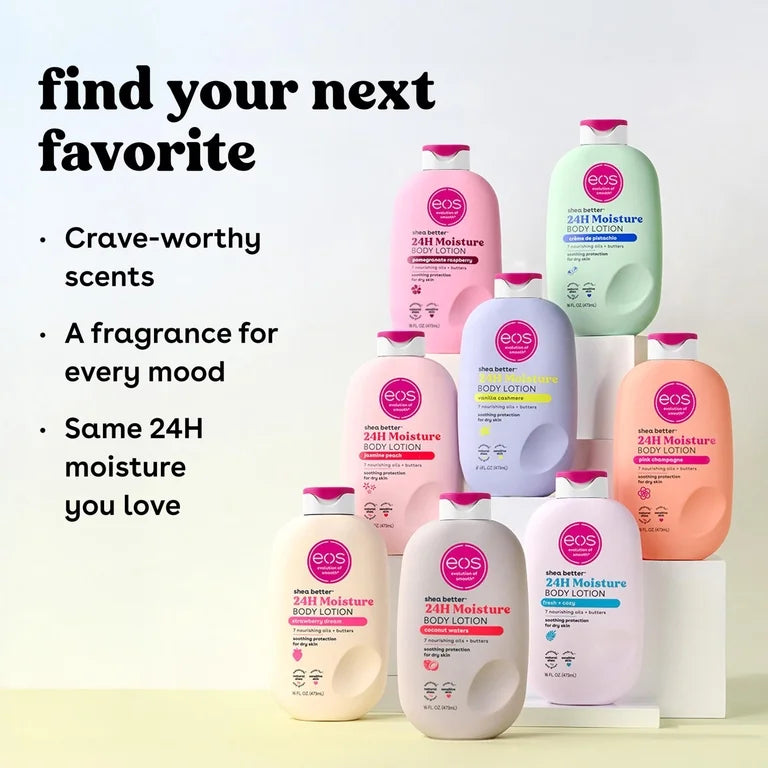 Eos Shea Better, Lotion hydratante 24h pour le corps, Vanille et cachemire, 473 ml
