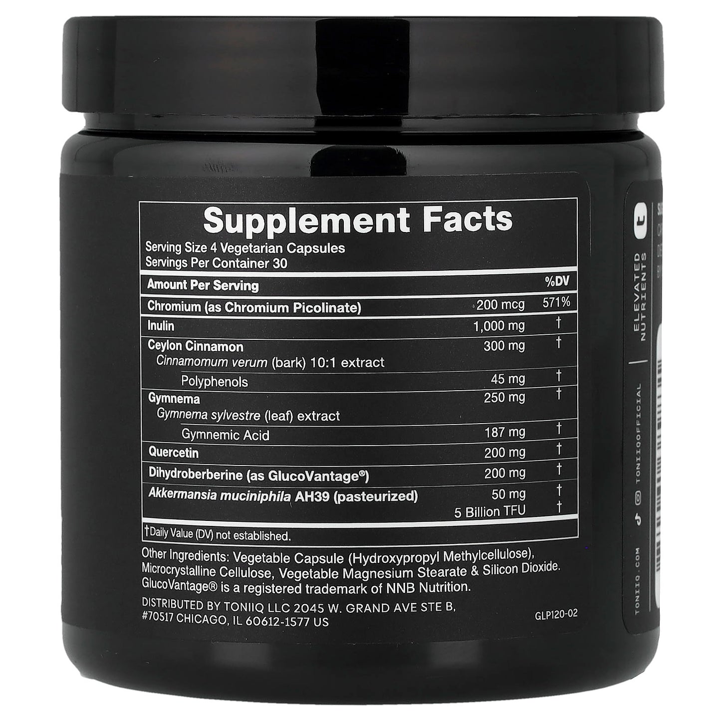 Toniiq GLP-1 Support | avec GlucoVantage® Dihydroberbérine et Akkermansia, brevetés et cliniquement étudiés | Soutien de l'appétit et de la satiété | 120 gélules