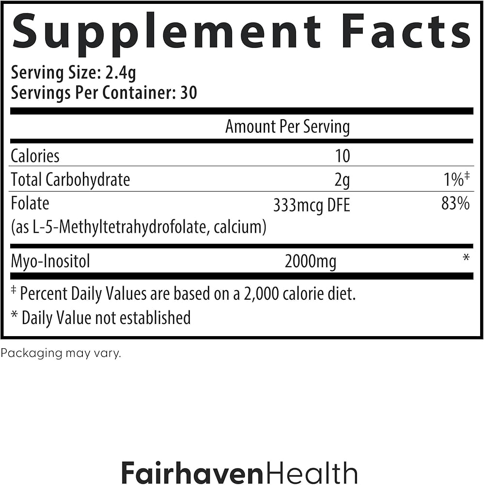 Fairhaven Health Myo-Inositol + Methyl Folate Powder - Ovarian Health & Egg Quality - 30 Sachets