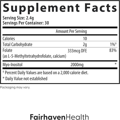 Fairhaven Health Myo-Inositol + Methyl Folate Powder - Ovarian Health & Egg Quality - 30 Sachets