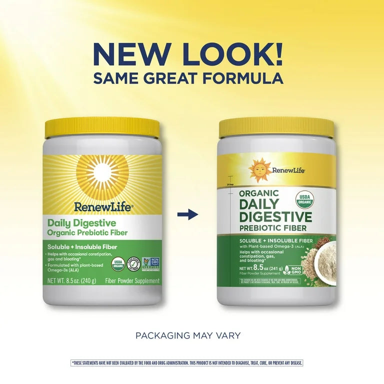 RenewLife Daily Prebiotic Fiber | Organic Prebiotic Fiber Powder for Daily Digestive Health, 241 Grams