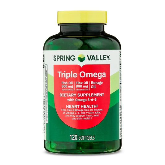 Spring Valley Triple Omega, Fish Oil 800 mg, Flaxseed Oil 800 mg & Borage Oil Softgels, 120 Count
