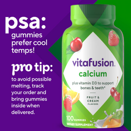 VitaFusion Calcium + Vitamin D3 gummies, Fruit & Cream, 80 Count