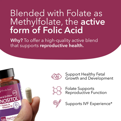 Intimate Rose Myo-Inositol & D-Chiro Inositol 40:1 + Folate & Vitamin D, 120 gélules