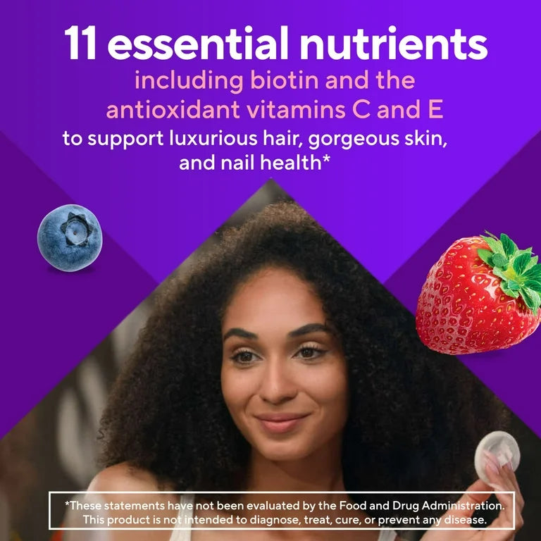 Vitafusion Hair Skin Nails gummies | vitamines pour cheveux, peau et ongles, avec biotine et antioxydants, 100 gummies