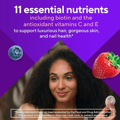 Vitafusion Hair Skin Nails gummies | vitamines pour cheveux, peau et ongles, avec biotine et antioxydants, 100 gummies