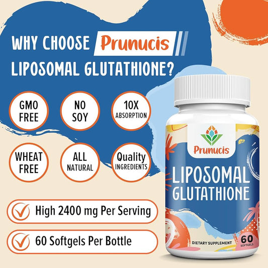 Prunucis Liposomal Glutathione, with Vitamin C, Milk Thistle and Alpha Lipoic Acid, Pure Reduced L-Glutathione, High Absorption, 60 Capsules