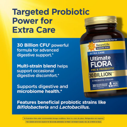 Renew Life Extra Care Ultimate Flora™ Probiotic | Probiotics, 30 Billion CFU, 30 delayed-release capsules