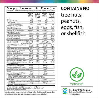 Natural Vitality Kid’s One Multivitamines + Probiotiques et, Nutriments naturels, goût punch aux fruits, 120 comprimés à mâcher