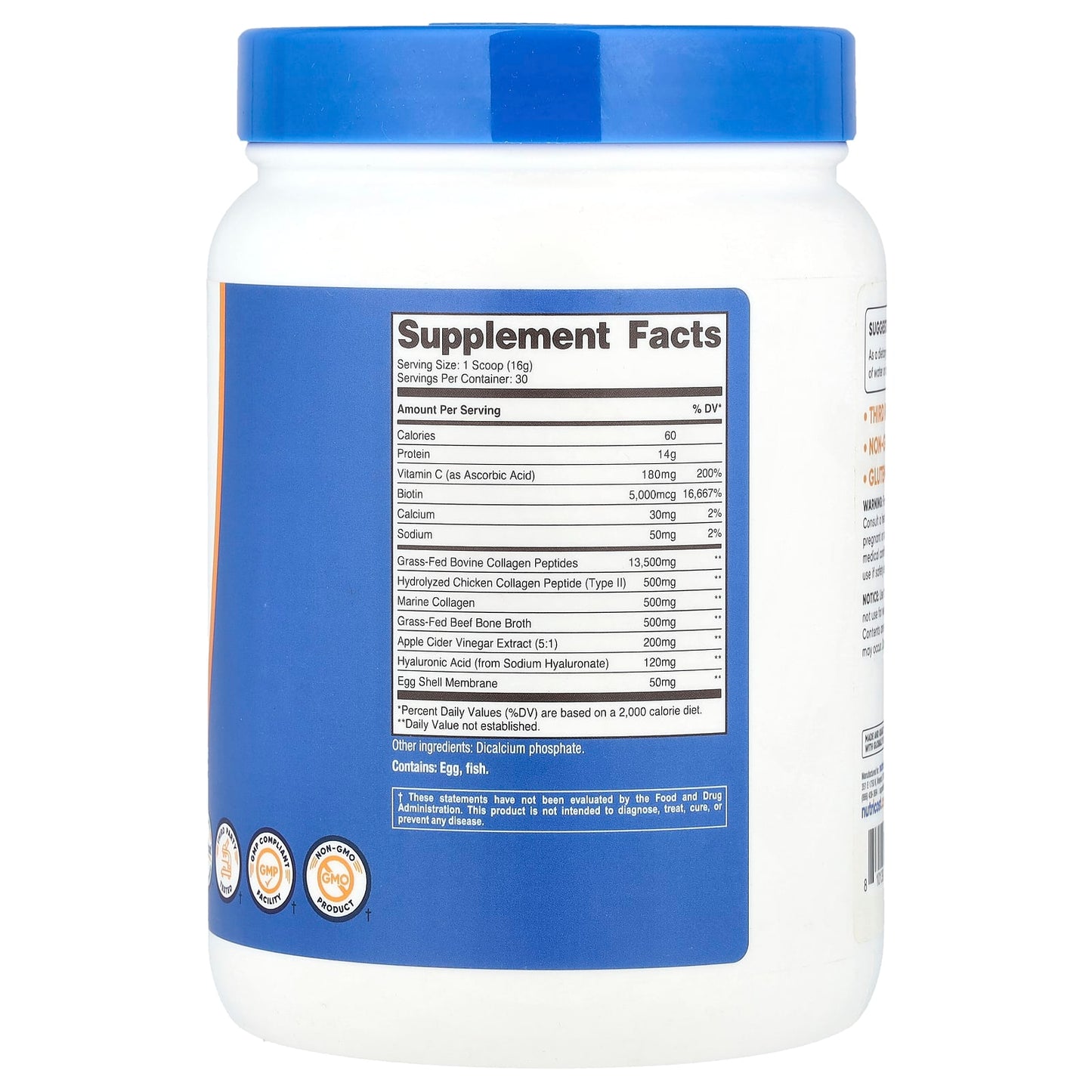 Nutricost Multi Collagen Complex Powder | Types 1, 2, 3, 5, 10 | with Hyaluronic Acid, Vitamin C Biotin & Apple Cider Vinegar | 486 grams