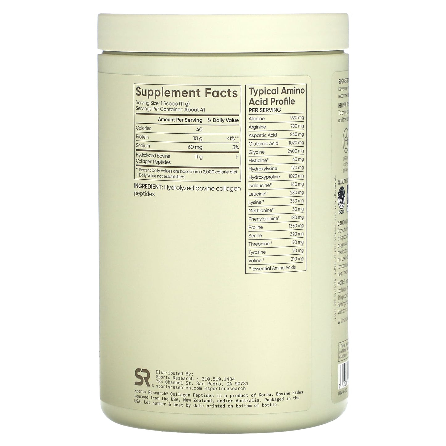 Sports Research, Peptides de collagène en poudre, 454 g