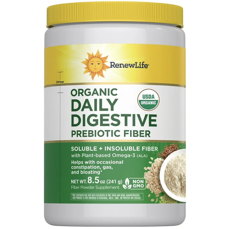 RenewLife Daily Prebiotic Fiber | Organic Prebiotic Fiber Powder for Daily Digestive Health, 241 Grams