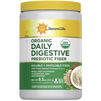 RenewLife Daily Prebiotic Fiber | Organic Prebiotic Fiber Powder for Daily Digestive Health, 241 Grams
